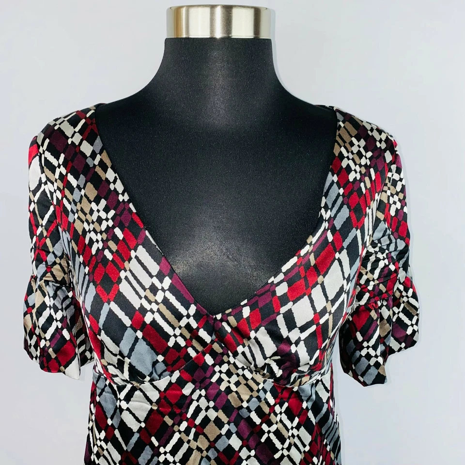 Top Trina Turk para mujer geométrico seda semi satinado ajustado busto abstracto S * Foto 2 de 4