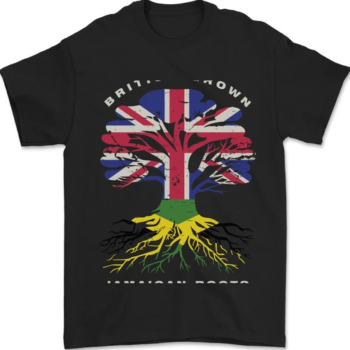 British Grown Jamaican Roots Jamaica Flag Mens T-Shirt Cotton - Picture 1 of 3
