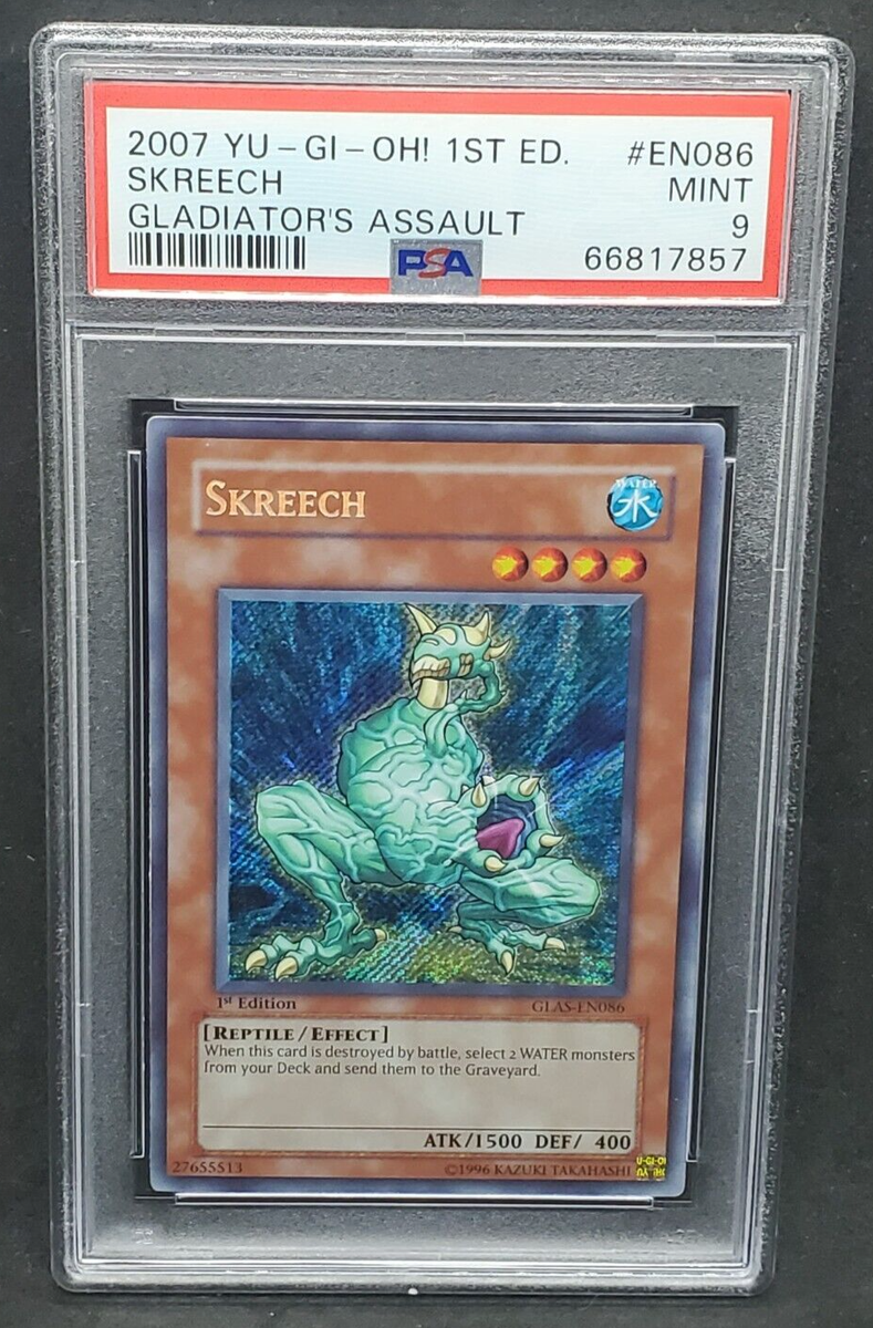Yugioh PSA 9 MINT Skreech GLAS-EN086 1st Edition Secret Rare