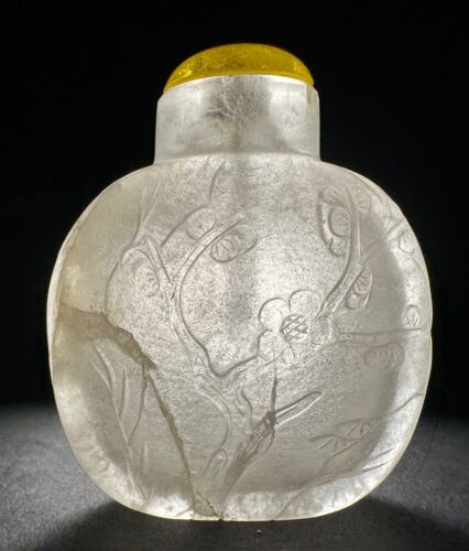 Beautiful very big Chinese Carved Rock Crystal Flowers Snuff Bottle qing dynasty