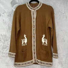 Galvin Knits Alpaca Cardigan Peru Soft Fuzzy VTG  Brown White Southwestern Sz M
