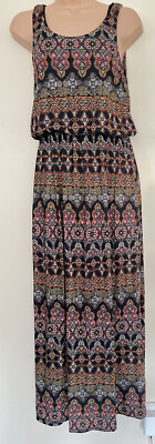 QED London size small 8 10 long maxi dress brown Georgian Jersey holiday summer￼