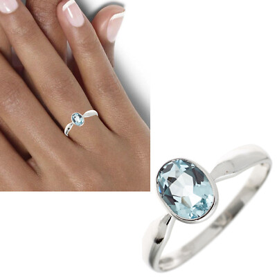 Edelstein Damenring hellblau Ring 925 echt Silber Blautopas  neu Gr. 50-60