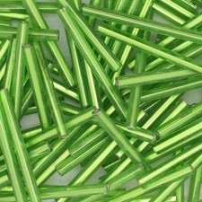 Czech Glass Bugle Beads 25mm 1 inch Lime Silver Lined