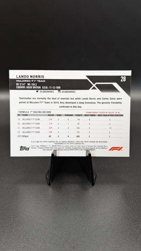 Topps Chrome Formula 1 2023 F1 Lando Norris #28 Purple /399 - Image 2 of 2