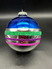 CHRISTOPHER RADKO SHINY BRITE JUMBO STRIPES GLASS BLOWN 3.5" CHRISTMAS ORNAMENT