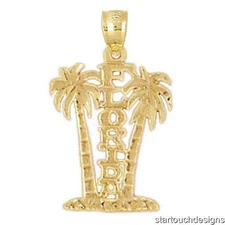 New 14k Yellow Gold Florida Palm Tree Pendant