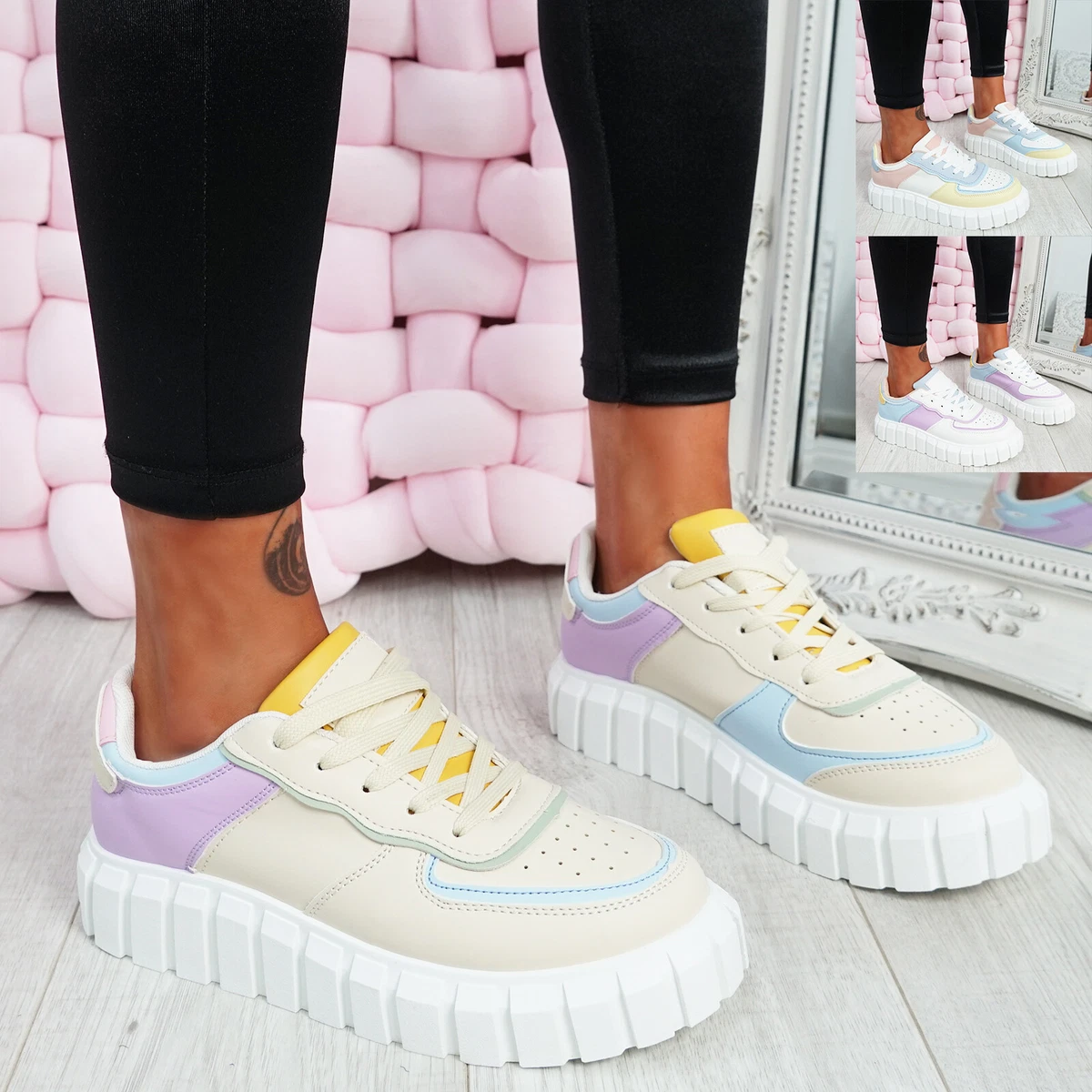 WOMENS LADIES CHUNKY PLATFORM SOLE LACE UP TRAINERS WOMEN SNEAKERS