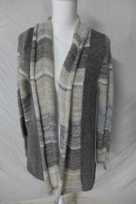 KEREN HART Gray/White Shawl Cardigan Sweater - Acrylic/Wool Blend W's L/XL