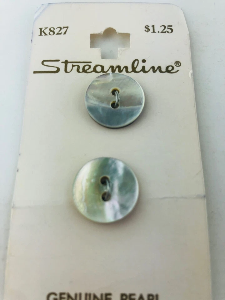 Vintage Streamline Genuine Pearl Buttons 5/8" Beige Made in Korea K827 - Image 3 of 4
