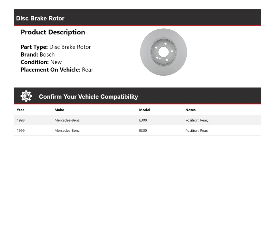 Rotor de freno de disco trasero QuietCast Bosch 1998-1999 Mercedes E300 Foto 2 de 4