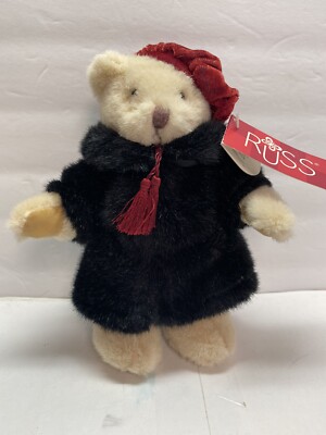 Vintage Russ Berrie Victorian Christmas Faux Fur Coat Teddy Bear Sasha Cute NOS