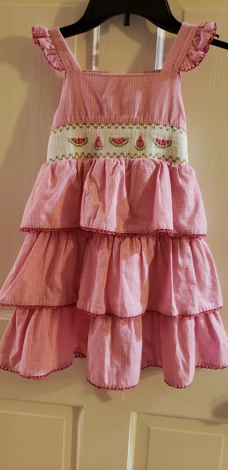  VIVE LA FETE PINK WHITE TIERED RUFFLE DRESS GIRLS SIZE 4 - Image 3 of 4