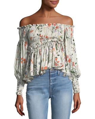 ALEXIS *ELSA* CREAM IVORY FLORAL SMOCKED OFF SHOULDER BLOUSE TOP M