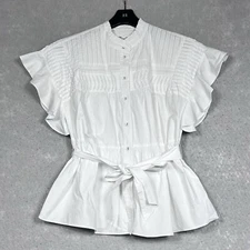 Diane von Furstenberg Button Down Shirt Womens Size 8 White Blouse Short Sleeve