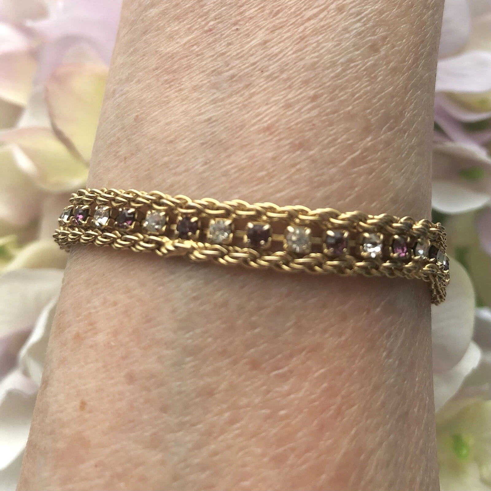 VALENTINO Delicato Bracciale Catena Viola Strass Minimalista Primavera Estate Gioielli 7”