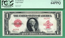 LOW THREE DIGIT SERIAL - A 425 B - 1923 $1 USN - PCGS CU 64 PPQ - Fr 40