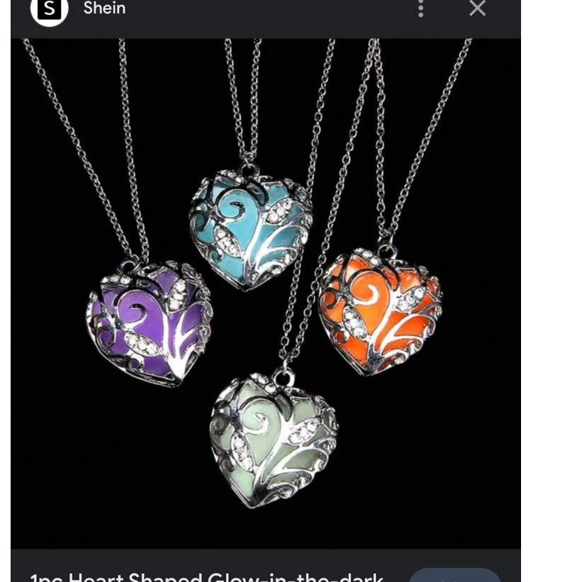 2 Glowies Glow in the Dark Silver Crystal Heart Necklaces eBay