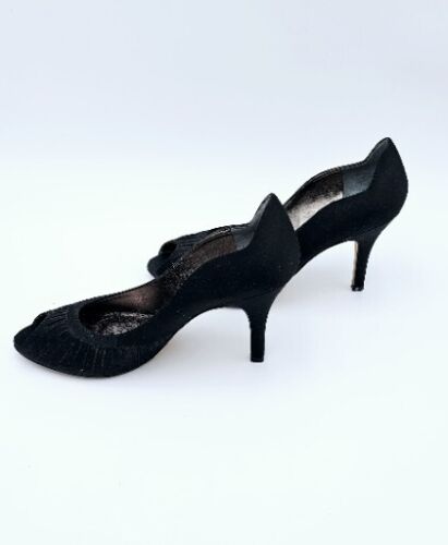 Nina Fashion Black Luster Shoes Stiletto High Heels Peep Toe Leather Soles 8.5 M - Picture 2 of 6