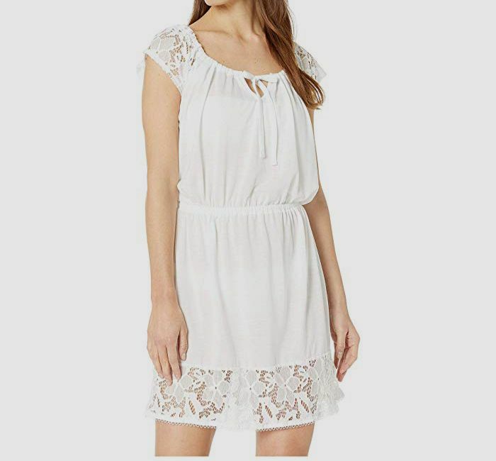 chinese dress ladies Dotti White Lace Up Burnout Caftan Dress Cover Up Small / White main image 1