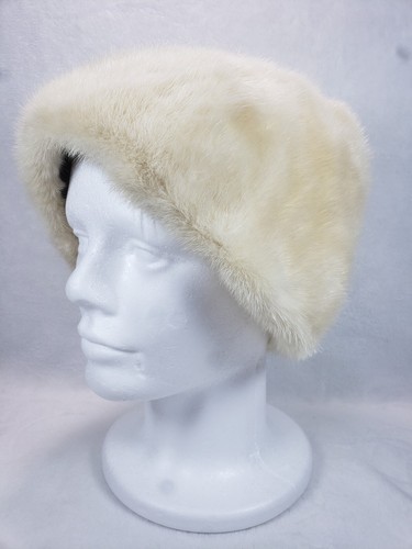 Vintage Mink Hat Beanie Cream White Real Fur
