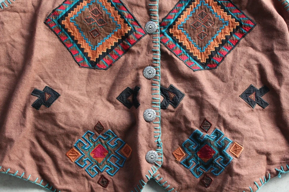Винтажный мужской жилет Aztec большой коричневый юго-запад западное ранчо геометрическое родео 90-е - Изображение 3 из 4