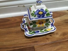 lidded Floral Condiment, Sugar, Jelly Dish  Tureen Style  5'' with handled tray