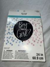 Baby Gender Reveal Black Boy or Girl Balloon w/ Pink  Blue Confetti XL 24"