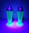 Uranium Depression Glass Hazel-Atlas Florentine pat. 4" tall salt & pepper set