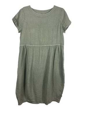 Elemente Clemente 100% Linen Dress Sage Green Lagenlook Pockets Midi XXL