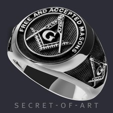 Masonic Ring Freemason F AM Free accepted Mason Signet 925 Silver All seeing eye