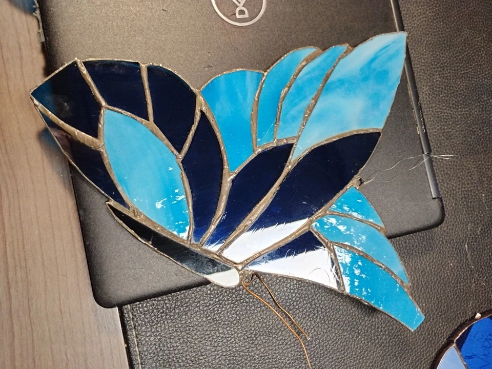 Пара винтажных витражей ручной работы БАБОЧКА SUNCATCHER синий  - Изображение 3 из 4