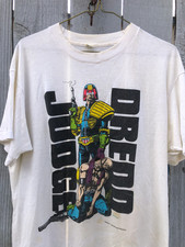 Vintage 1989 Distressed Judge Dredd T Shirt White LK275  FREE SHIPPING