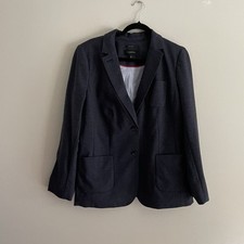 Talbots 14 Navy Blue Twill Pique Career Preppy Button Front Aberdeen Knit Blazer