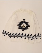 VINTAGE Womens Graphic Boat Neck Jumper Sweater UK 14/16 Large White DM23