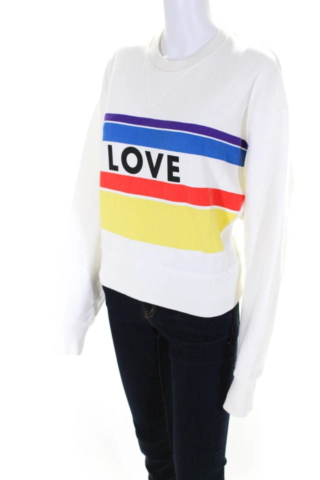 Sudadera Rebecca Minkoff Mujer Love Arco Iris Rayas Cuello Redondo Blanca Mediana Foto 2 de 4