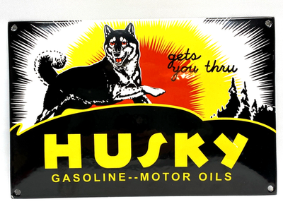 #ad Husky Gasoline Vintage Porcelain Sign Service Station Motor Oil Convex $98.00