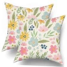 Spring Floral Pillow Covers 18x18 18" x 18" Pack of 2 Yellow Pink Blue Green