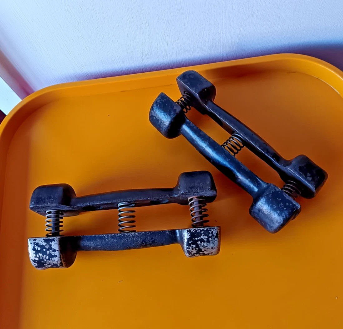 Vintage Spring Dumbbell Set Cast Iron Hand Weights 3 springs in each