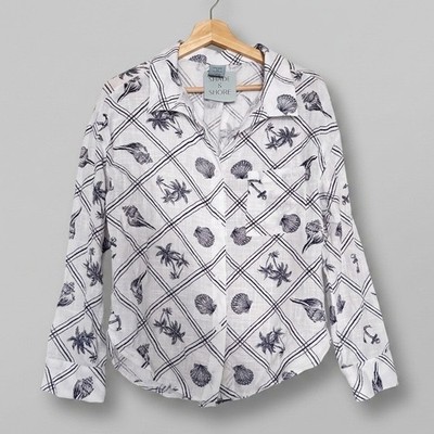 Shade & Shore NWT Nautical Shell Anchor Print Button Down Cover Up Shirt XS
