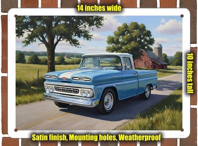 Metal Sign - 1961 Chevrolet C10 Apache Pickup Truck Oil Painting - 14x10