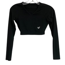 Varsity Spirit Womens Black Long Sleeve V-Neck Crop Top Cheer Dance Small