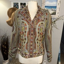 Coldwater Creek Wearable Art Southwestern Aztec Embroidered Jacket Size 10