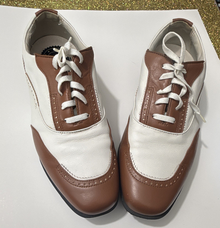 Estelle Collection by FootJoy Women’s Brown/White Leather Golf Shoes Spikes sz 9