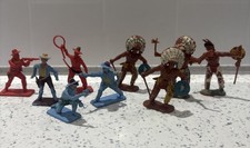 Vintage Crescent Wild West plastic figures x9 -Cowboys & Native American Indians