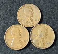 1939 D (3 Coins) Lincoln Wheat Pennies- Free Shipping