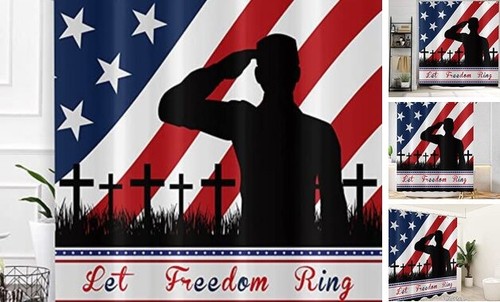 American Flag Shower Curtains, United States USA Military Soldiers 4TH of July
