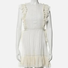 Ulla Johnson Cream Dress With Fluttery Sleeves and Lace Trim, Size 2