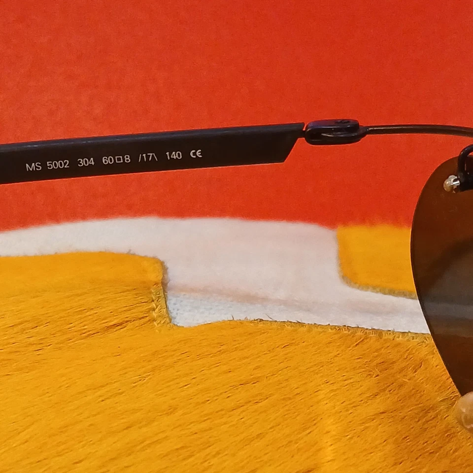 复古男式意大利 MOMO 黑色金属无框毛皮太阳镜黑色镜片 — 第 4/4 张图片