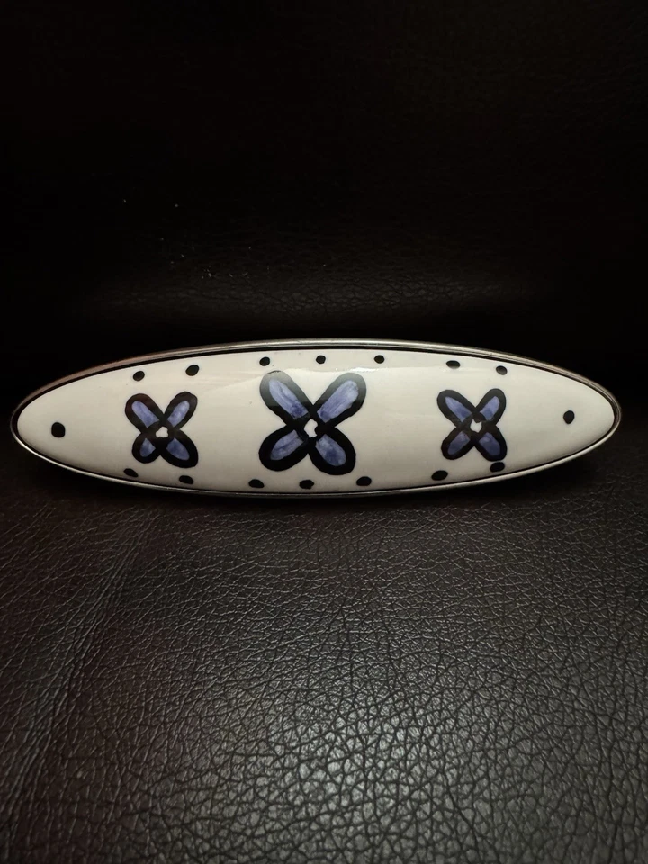 Lote (10) Tiradores de cajón de cerámica blanca níquel satinado flor azul Betsy Betsey Fields Foto 2 de 4